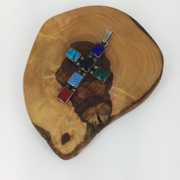 VINTAGE . NATIVE AMERICAN CROSS . 925 STERLING - Picture 2 of 16